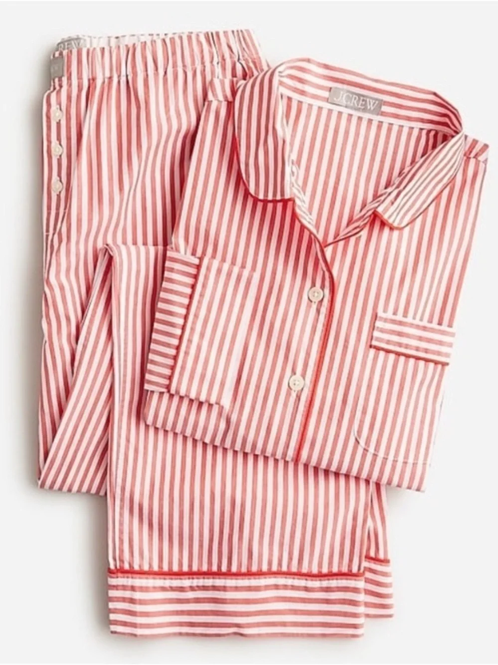 NEW J. Crew Pajama Pant Set in Striped Cotton Poplin Size M in Candy Apple